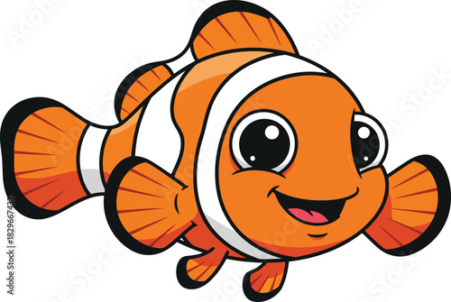 Cute cartoon clownfish vector illustration with happy expression for kids bright marine aquatic art
