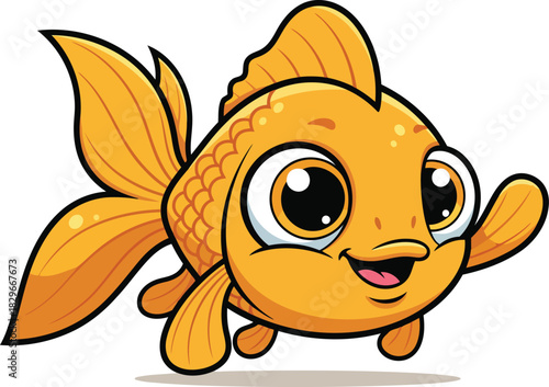 Cute cartoon goldfish vector illustration with happy expression and bright fins for kids aquatic art
