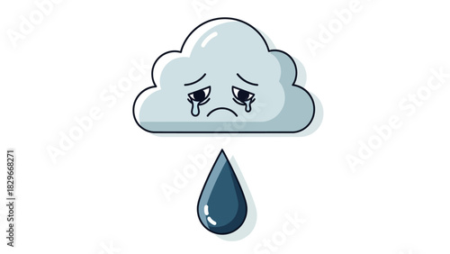 A sad cartoon cloud crying a single large tear, isolated on a white background.