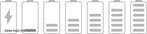 Battery level indicators. Colorful battery charge level icons. Battery power level pictograms in outline style. Vector