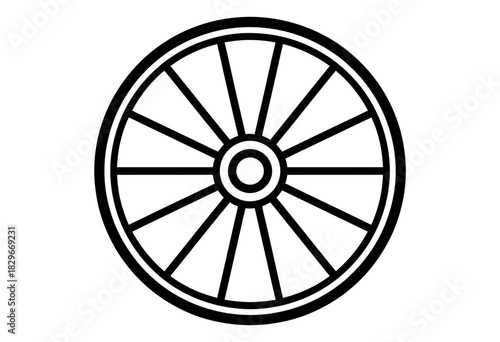 Black outline illustration of a classic spoked wheel