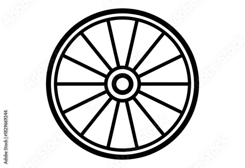 Black outline illustration of a classic spoked wheel