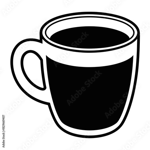 Black outline illustration of a classic coffee mug