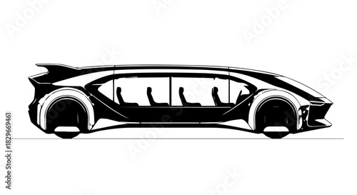 Sleek black and white futuristic sport car silhouette and outline.