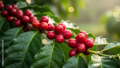 Wallpaper Mural Coffee berries on branch with green leaves Torontodigital.ca