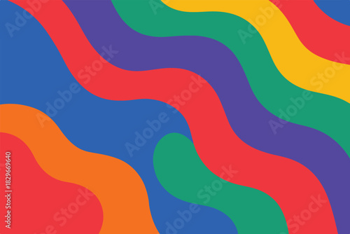 bColorful abstract wavy background featuring bold flowing shapes in blue, red, orange, yellow, green, and purple. A vibrant modern design perfect for creative projects, branding, posters
