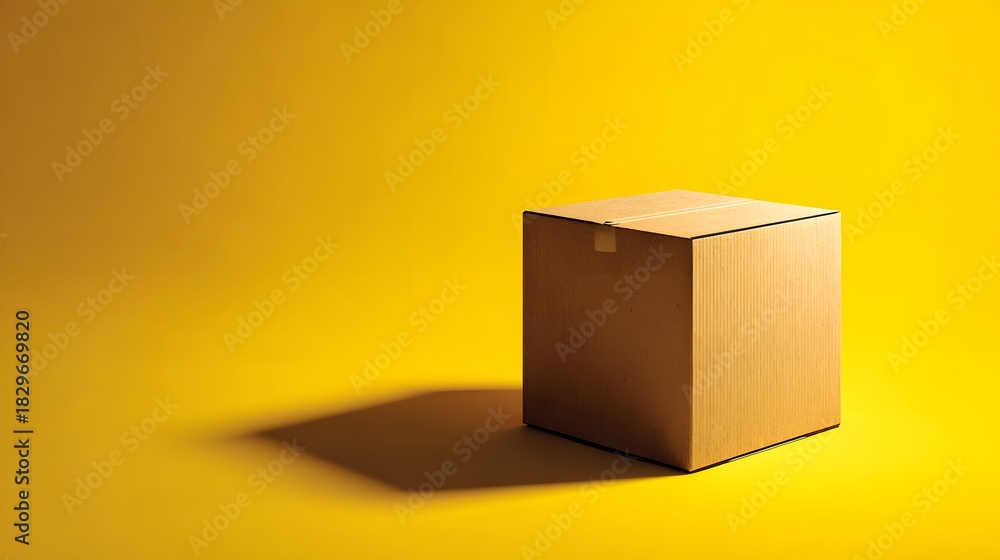 Obraz premium cardboard box on yellow background with shadow