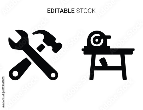 Beautiful silhouette vector of set of two black silhouette icons for carpentry and repair work