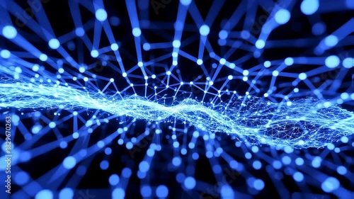 Abstract Blue Digital Network with Flowing Data Stream