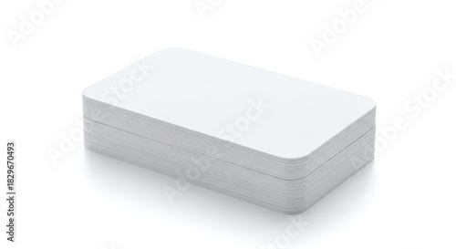 Stack of blank white business cards with rounded corners isolated on white background