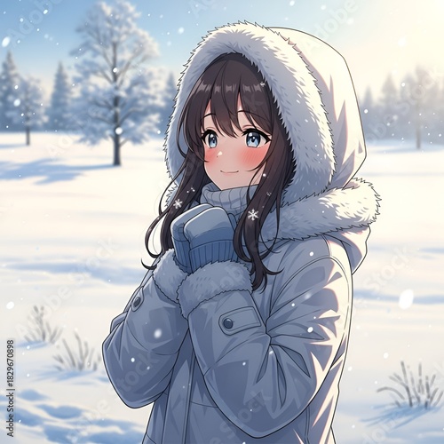 Vektor young woman in winter forest