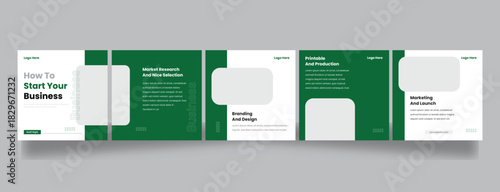 Modern Green Business Startup Carousel Template for Branding, Marketing Strategy, Market Research, and Social Media Promotion