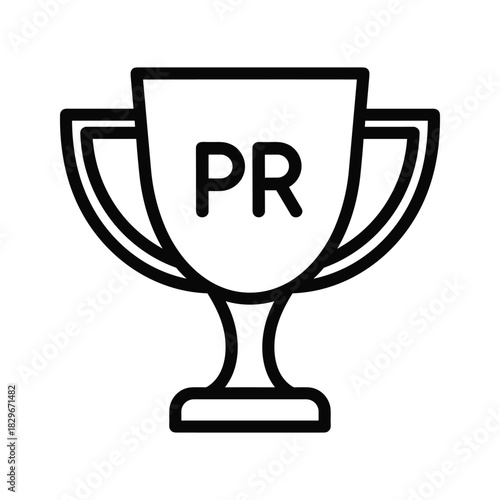 Public relations award trophy line icon, symbolizing achievement, recognition, and excellence in communications.