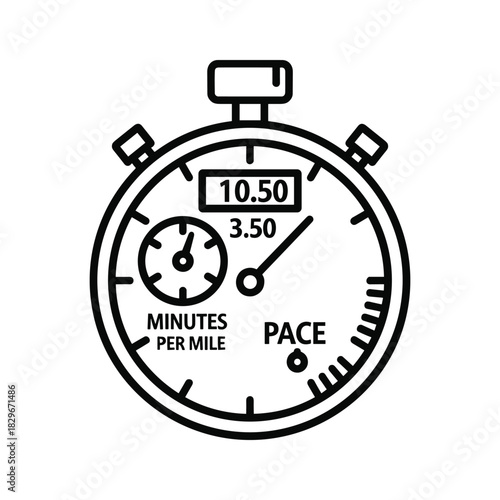 Running pace stopwatch icon displaying minutes per mile for fitness tracking, speed, and workout monitoring