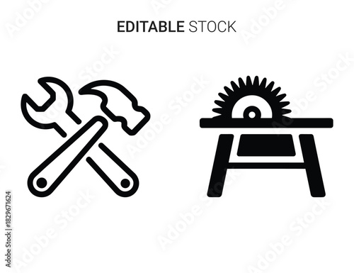 Beautiful silhouette vector of set of two construction and carpentry tool icons isolated on