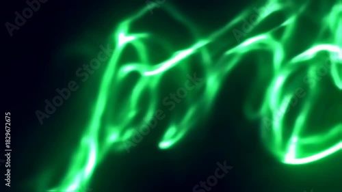 Dynamic Abstract Green Light Lines Flowing on Dark Background