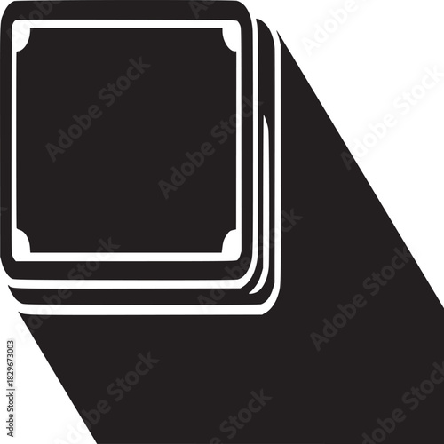 A stack of rectangular cards with rounded corners in black and white with a long shadow cast