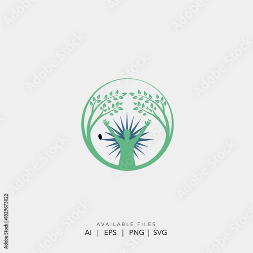Eco-Friendly Community Icon,Holistic Health and Growth Symbol, Nature and Wellness Logo Template