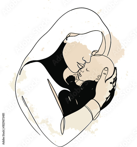 Mother holding a baby in a gentle embrace, symbolizing love and maternal care