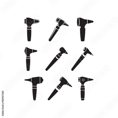 Black Color Otoscope Silhouette Vector Illustration, Solid White Background.