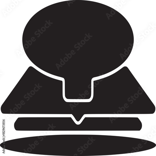 A stylized black and white graphic of a burger with an oval bun and layered fillings design art