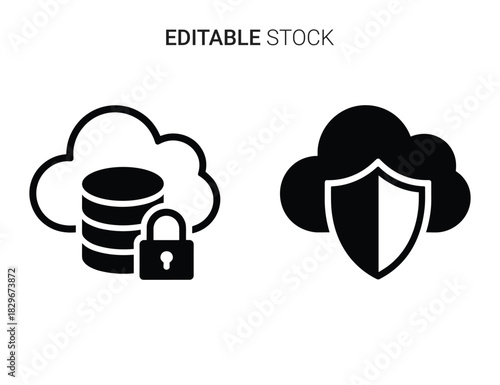 Beautiful silhouette vector of cloud data security and protection icon set isolated on