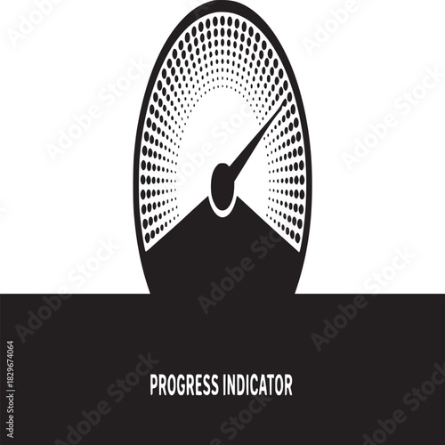A black and white progress indicator with a needle pointing towards the right side of the dial