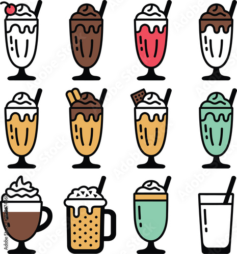 Milkshake and Frappe Dessert Drink Icons
