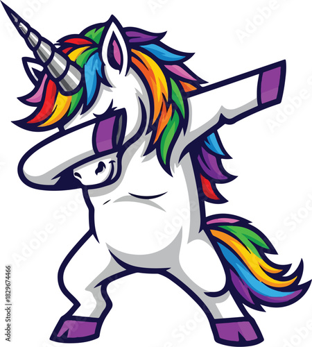 Dabbing Unicorn with Rainbow Mane Vector T-Shirt Graphic Design