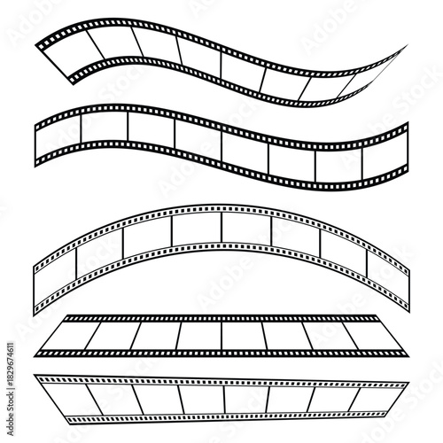 Long vector Film strip icon. Film strip wave lines. Vintage style retro cinema movie strip set. Video tape. Vector illustration. eps 10