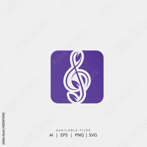 Purple treble clef leaf logo vector, Nature inspired music school brand identity