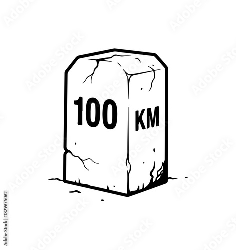 Milestone marking 100 kilometers, celebrating progress, achievement, journey