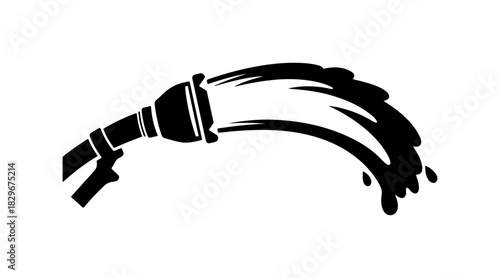 Powerful stream of water flowing from garden hose, vector illustration for irrigation