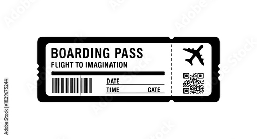 Boarding pass for imagination flight, ready for travel adventure, escape route