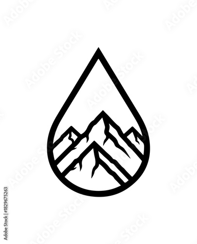 Minimalist mountain peaks inside teardrop shape create stunning logo design concept