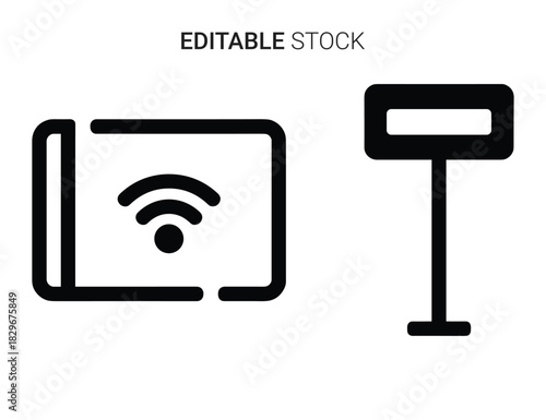 Beautiful silhouette vector of black and white icon set showing wifi signal and signpost