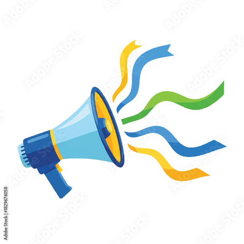 Illustration of a megaphone with colorful sound waves emanating from it