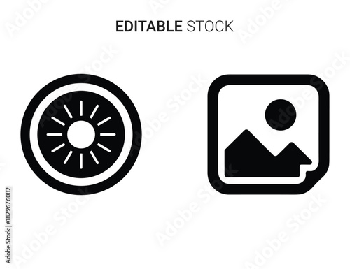 Beautiful silhouette vector of black and white icon set featuring a kiwi slice and image placeholder