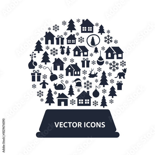 Christmas Snow Globe Vector Icons Collection.