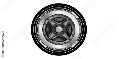 Wheel car , Car tire, Aluminum wheels, sport wheel and tire , Modern wheel rim, racing wheel and tire side view isolated on white background.