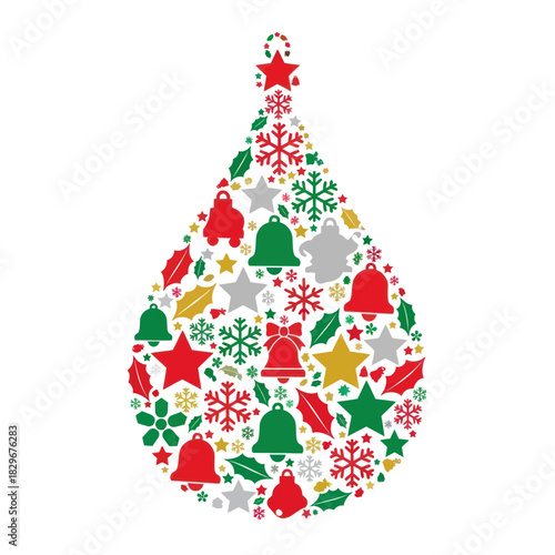 Creative Christmas teardrop ornament made of holiday elements.