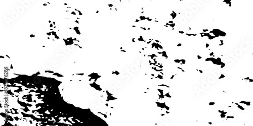 Distress urban overlay spotted concrete grain surface grainy noise rust wall grunge black splatter and white background. damaged chalk crack rough ink wall texture.	