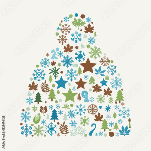 Winter Hat Made of Snowflakes and Leaves.