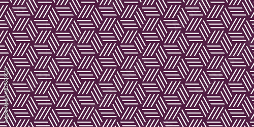 Geometric dark purple seamless overlap triangle fabric lap ornament decoration wall and floor line square mosaic floral wallpaper background.	