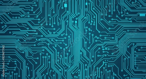 intricate electronic circuit board with complex wiring and microchip patterns for technology and