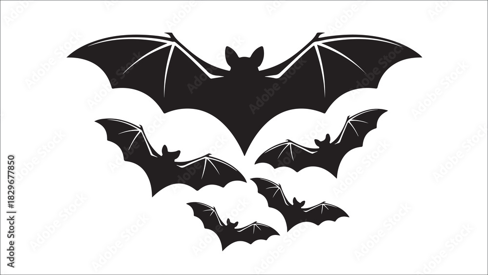 Fototapeta premium Silhouette of a large bat with smaller bats flying around it