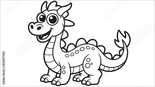 Cute cartoon dragon outline for coloring book pages