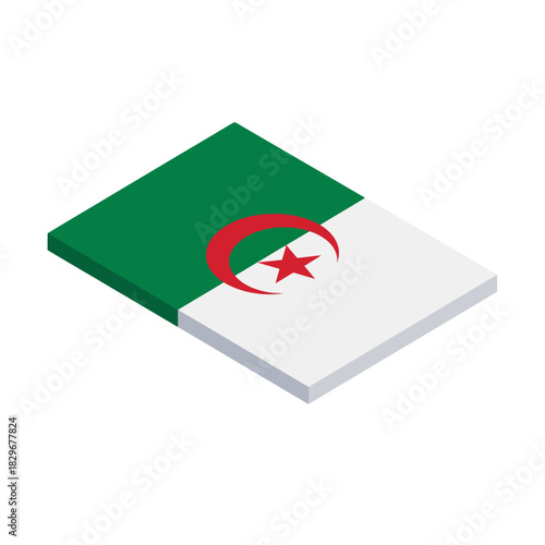 Distinctive isometric illustration of the Algerian national flag, an iconic emblem representing the spirit, independence, and rich heritage of the North African nation