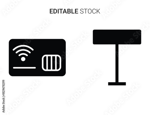 Beautiful silhouette vector of black and white icon set of contactless payment card and sign