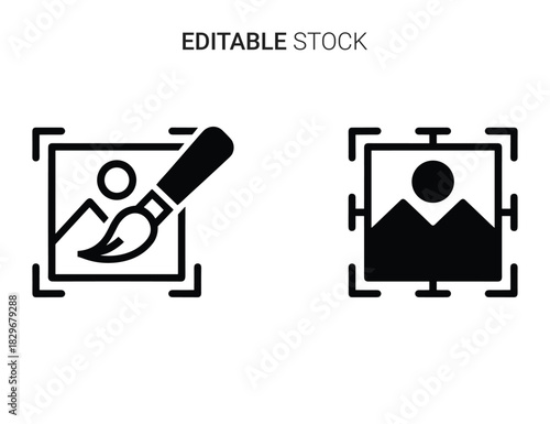 Beautiful silhouette vector of set of two editable stock icons representing image editing and photo